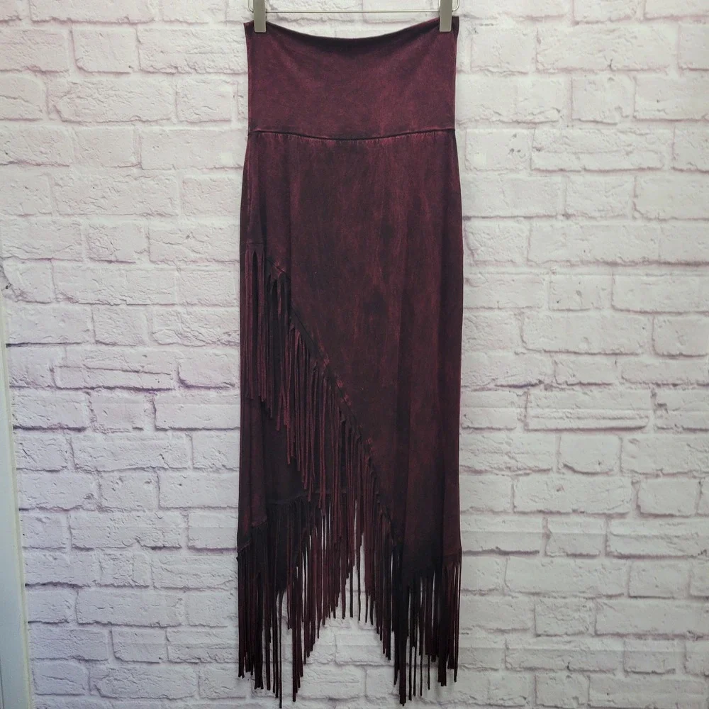 T Party Asymmetrical Maxi Fringe Skirt Sz M Boho Festival Western Gothic Hippie - Picture 1 of 10